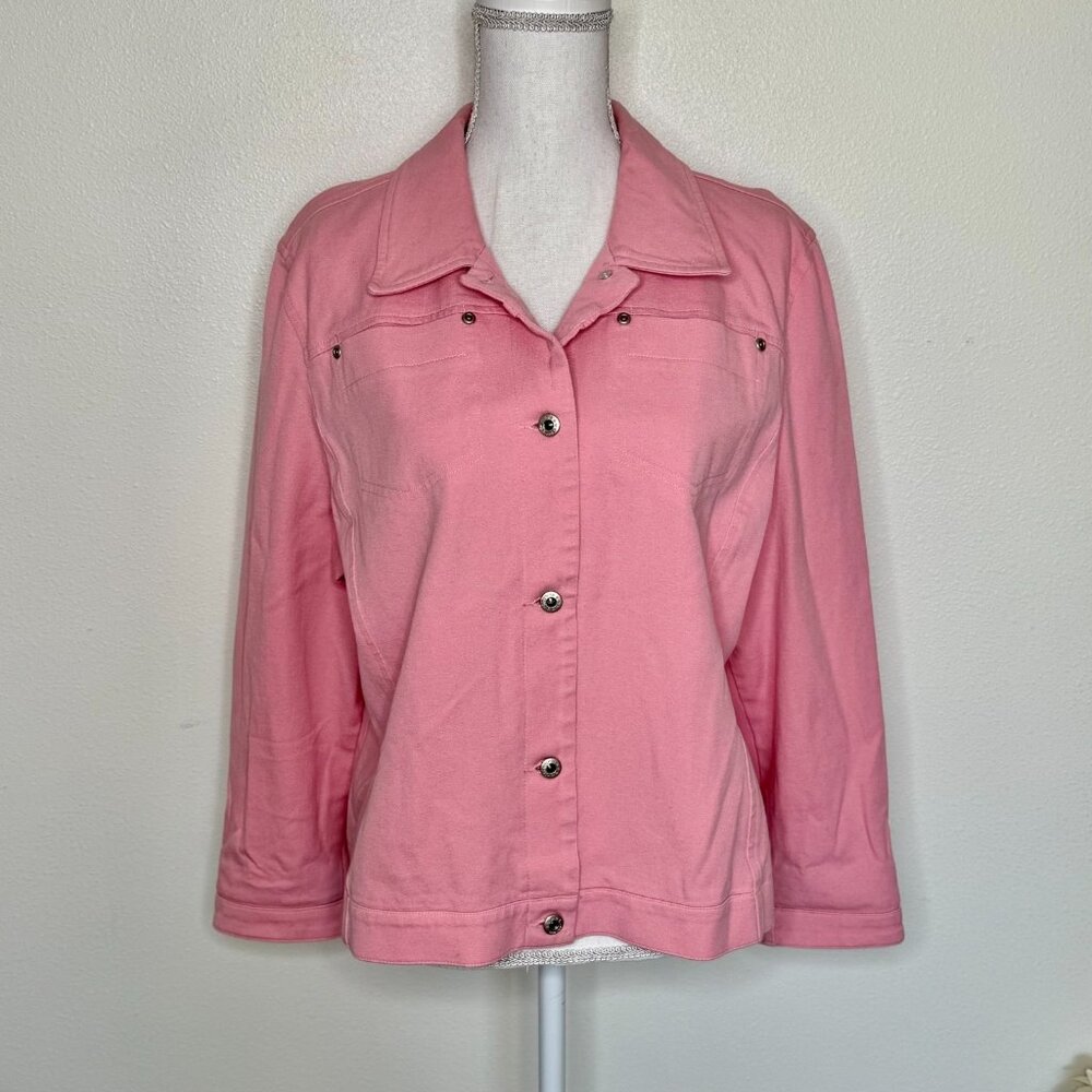 Nordstrom Pink Cotton Cottage Core Coastal Denim Jean Jacket Size XL Vintage Y2K